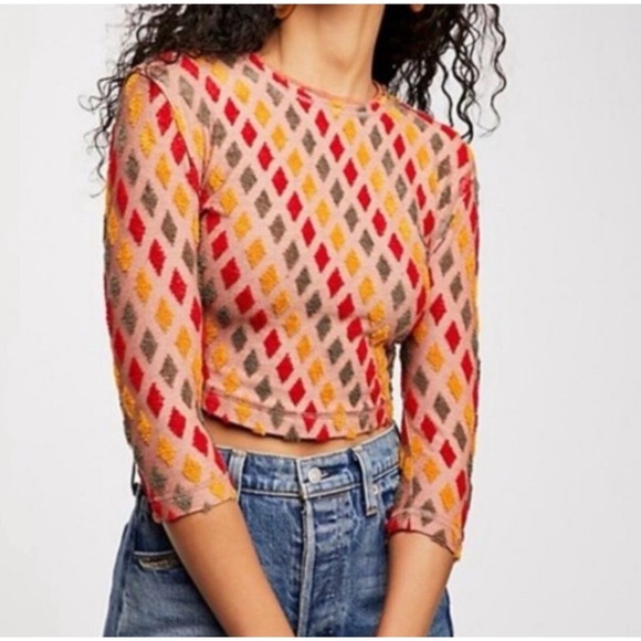 Free People Tops - NWT Free People Magic Carpet Cropped‎ Top Multicolor Diamonds Women's Large